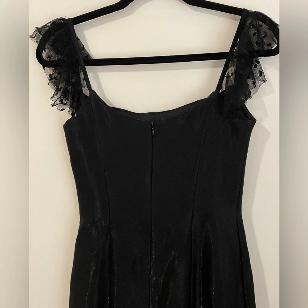 VTG Jessica McClintock Gunne Sax Black Satin Evening Gown Dotted Tulle Ruffle 5 - Picture 6 of 13